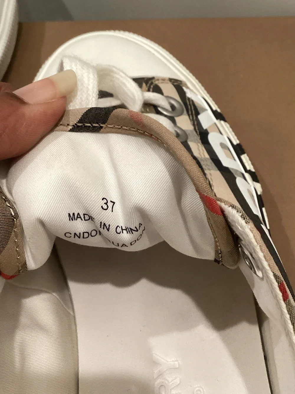 Burberry Tan Vintage Check Low-Top Sneakers with White Soles